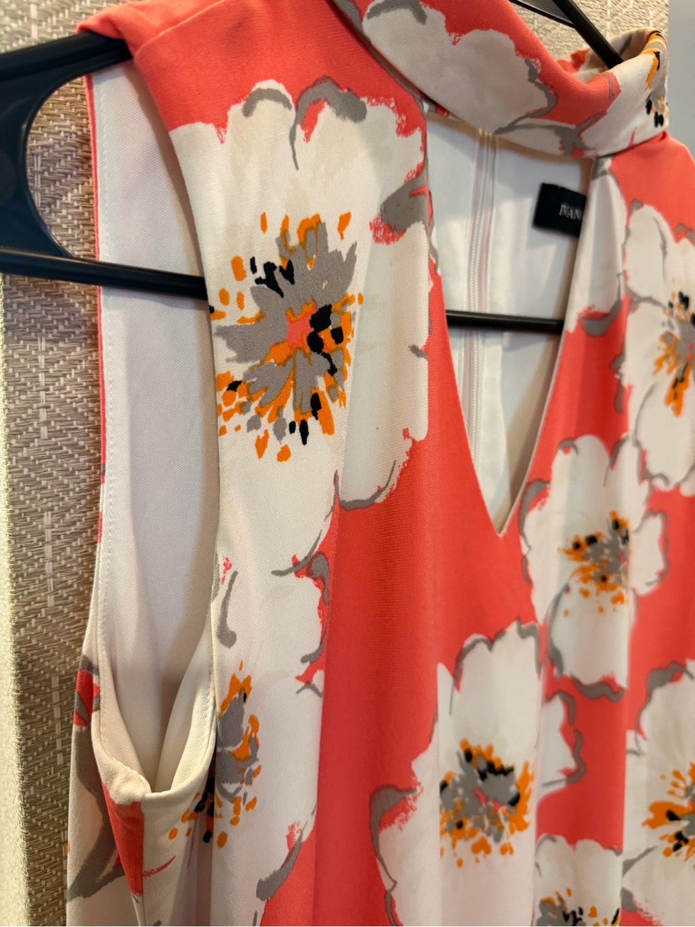 Coral Pink Floral Sleeveless Mock Neck Sheath Dress - Picture 2 of 8